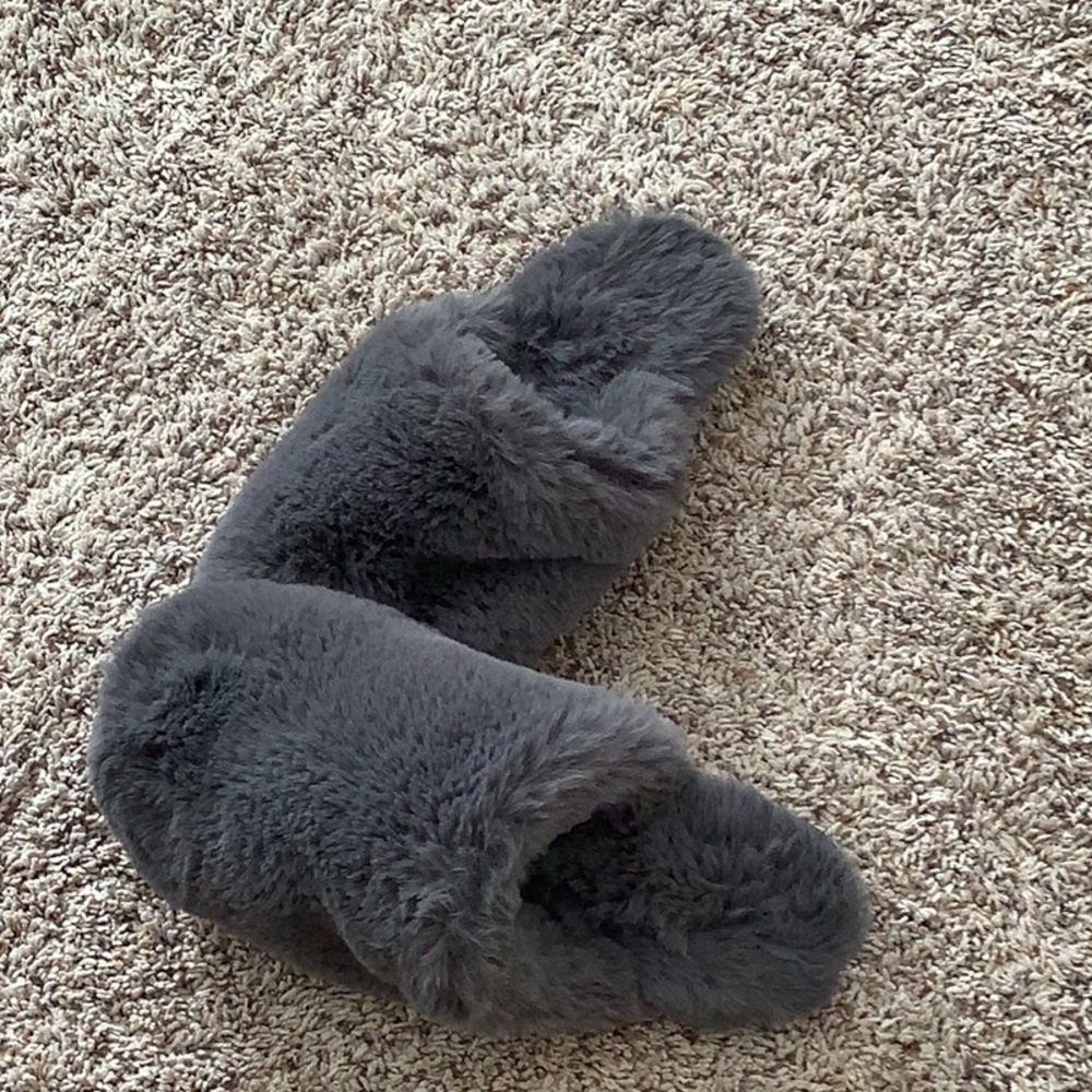 Fluffy grey slippers